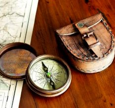 Brass Pocket Compass with Leather Case Collectible
